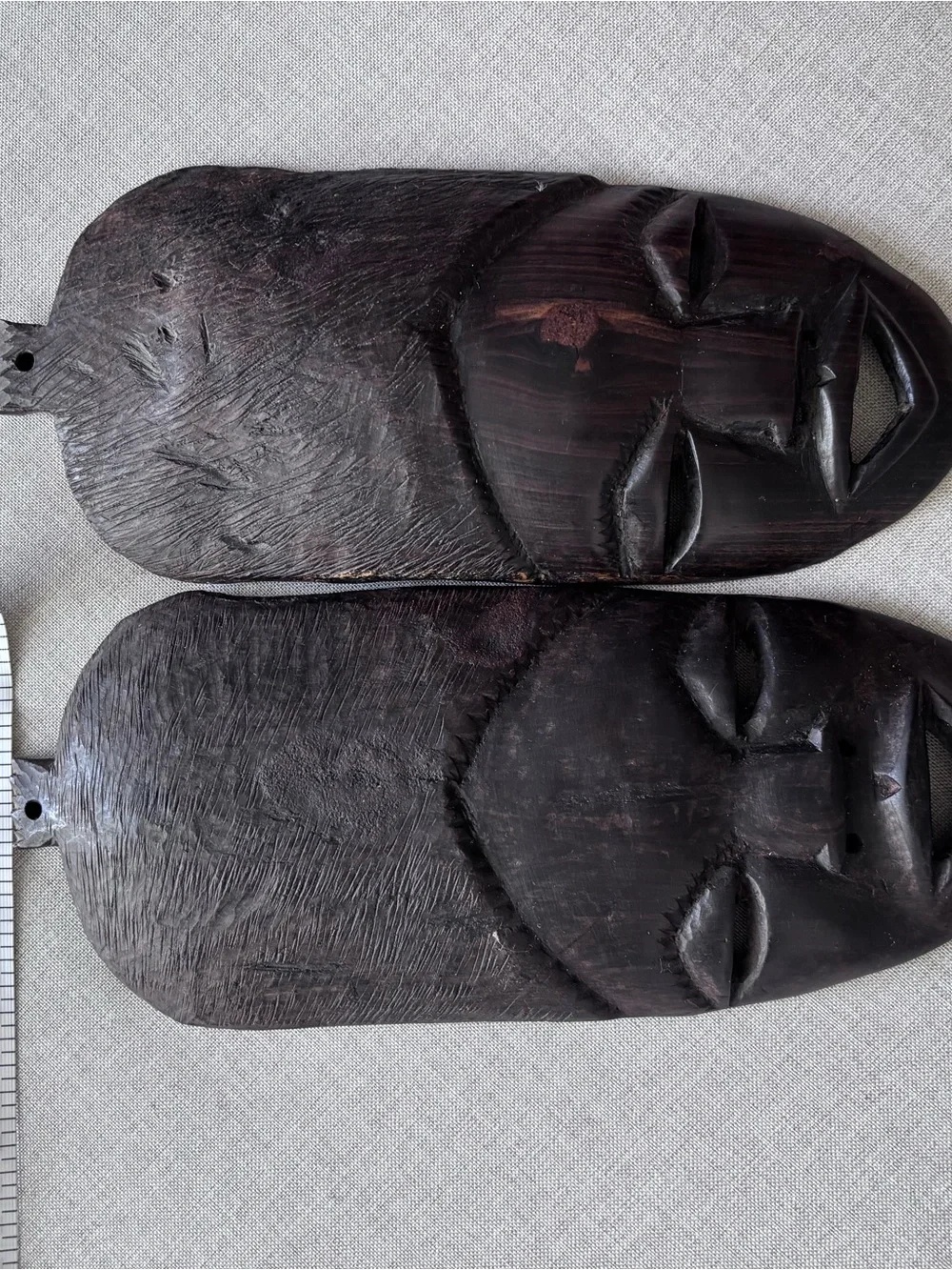 Hand- crafted vintage-style African carved wood wall mask - Set of 2